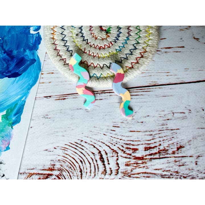 Lauren Likes Art - Wholesale Dangle Earrings - Spring Pastel Squiggle Polymer Clay Earrings for Easter5