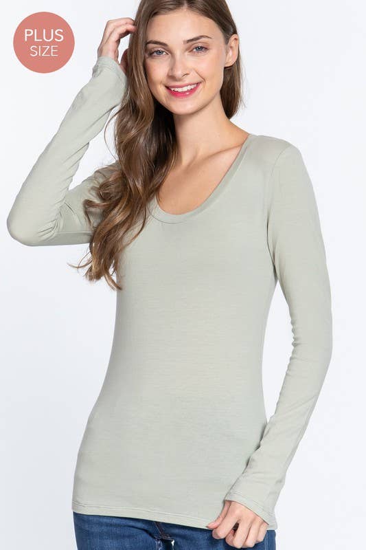 Active Basic | Active USA - Wholesale Knit Top - Women's - [PLUS SIZE] Long Sleeve Scoop Neck Top39