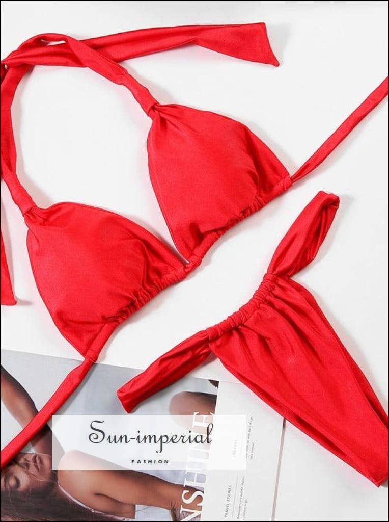 Sun Imperial – wholesale Tvådelad baddräkt - Dam – Enfärgad brun rynkad sport BH Bikini Set15