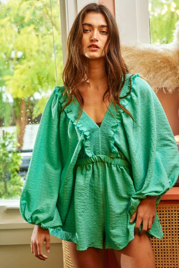 BUCKETLIST INC - Wholesale Romper - Women's - R5268 Ruffled Solid Woven Romper1