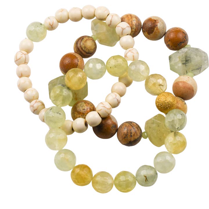 Tourmaline, Wood Jasper and White Howlite Bracelet Set for wholesale by ali & bird jewelry