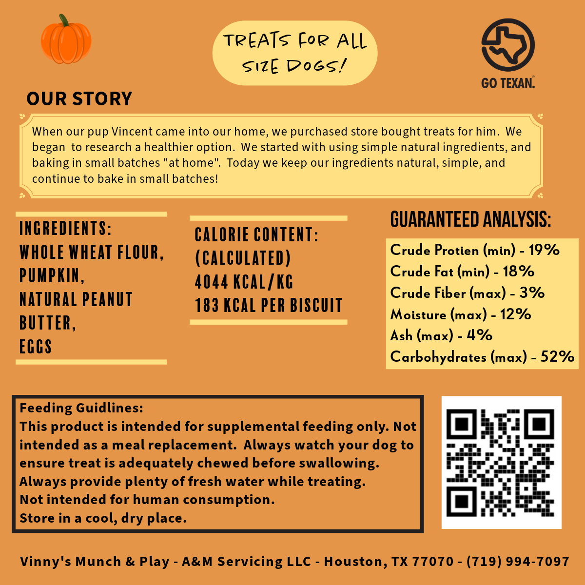 Vinny's Munch & Play - Wholesale Pet Biscuit - Dog - Pumpkin Peanut Butter Dog Biscuit 3