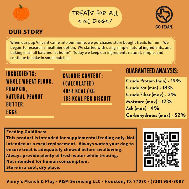 Vinny's Munch & Play - Wholesale Pet Biscuit - Dog - Pumpkin Peanut Butter Dog Biscuit 3