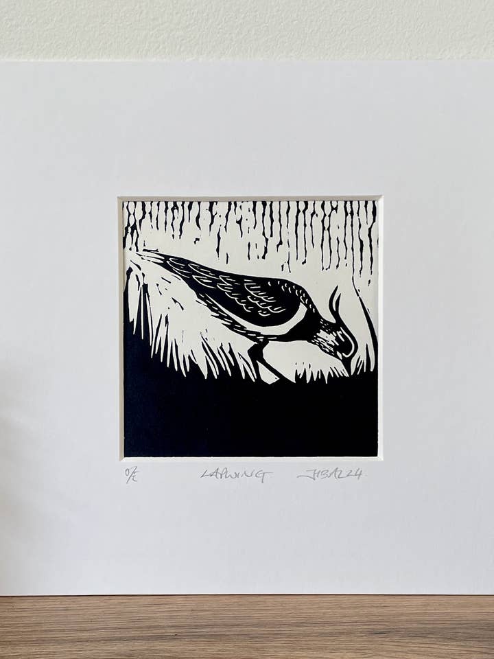 Lapwing - Linocut art print for wholesale by Jackdaw and Bear