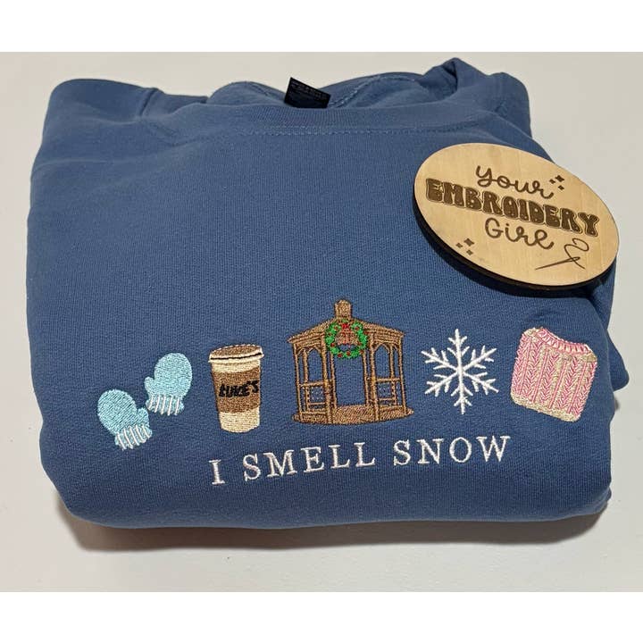 Je sens la neige Sweat-shirt Gildan brodé pour la vente par Your Embroidery Girl