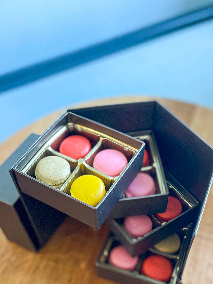Box of Mini Macarons (gluten free) for wholesale by Sugar Butter Chocolate