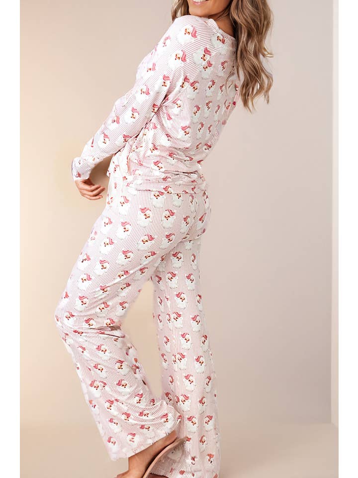 LA Society - Wholesale Lounge Set - Women's - Santa Claus Striped Print Loose Fit Two Piece Lounge Set
