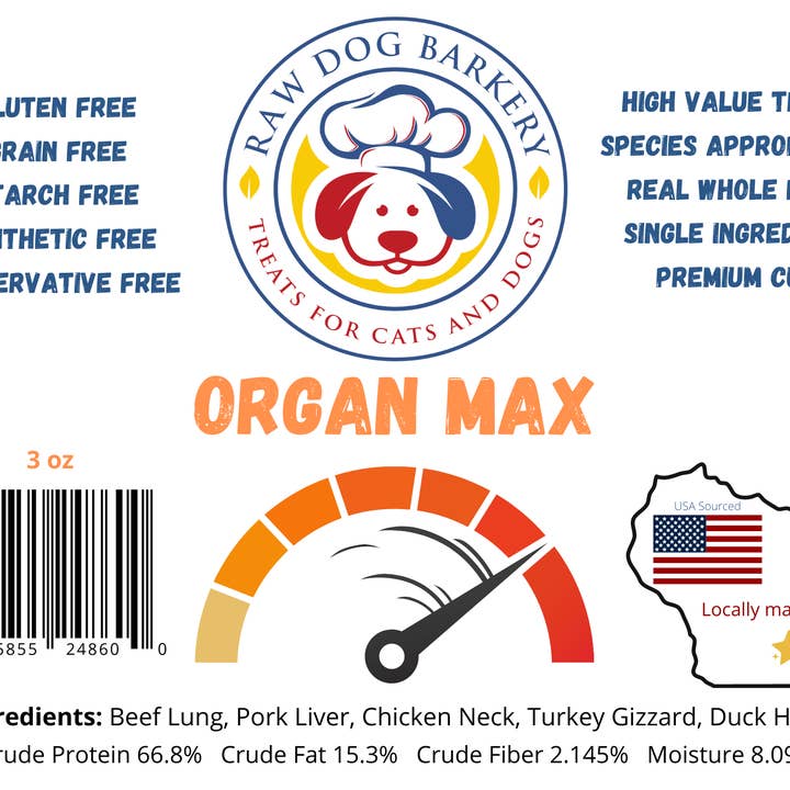 Organ Max Variety Meat Blend Dog Treats for wholesale by Raw Dog Barkery