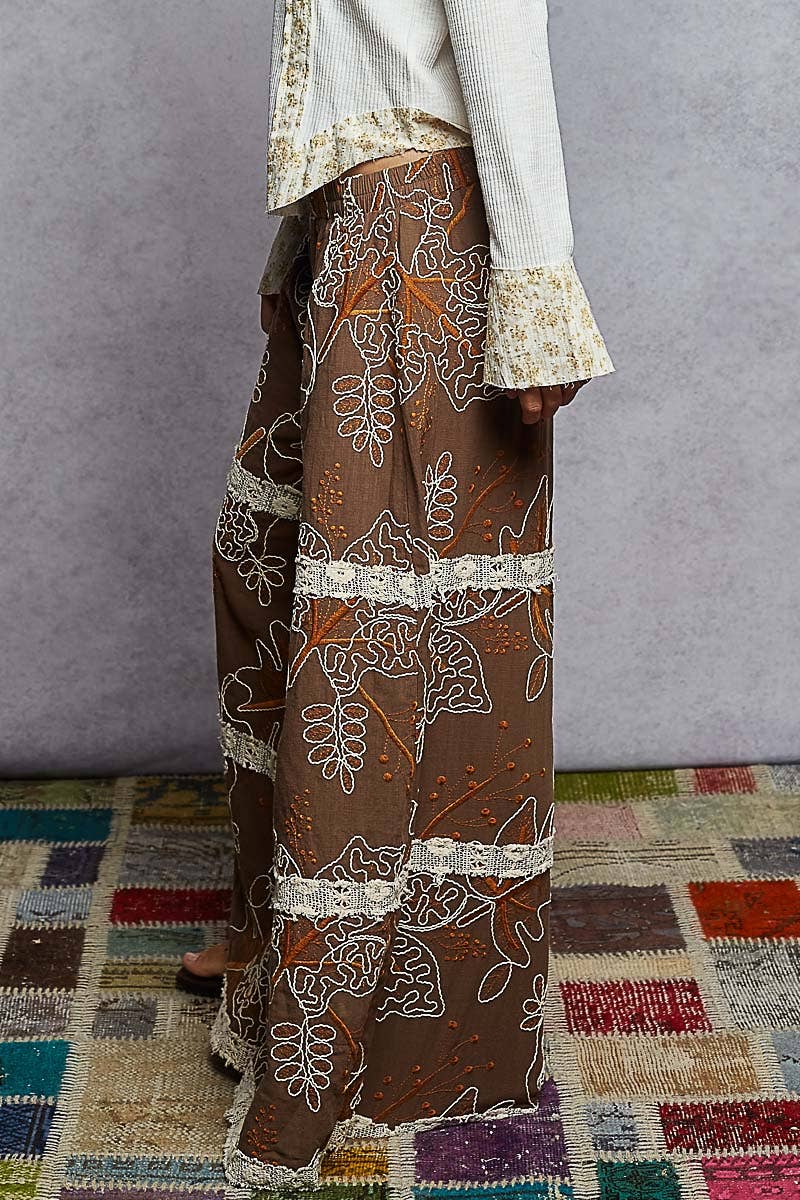 Pol Clothing - Wholesale Pants - Women's - Crochet lace patch embroidered woven floral pattern pants1