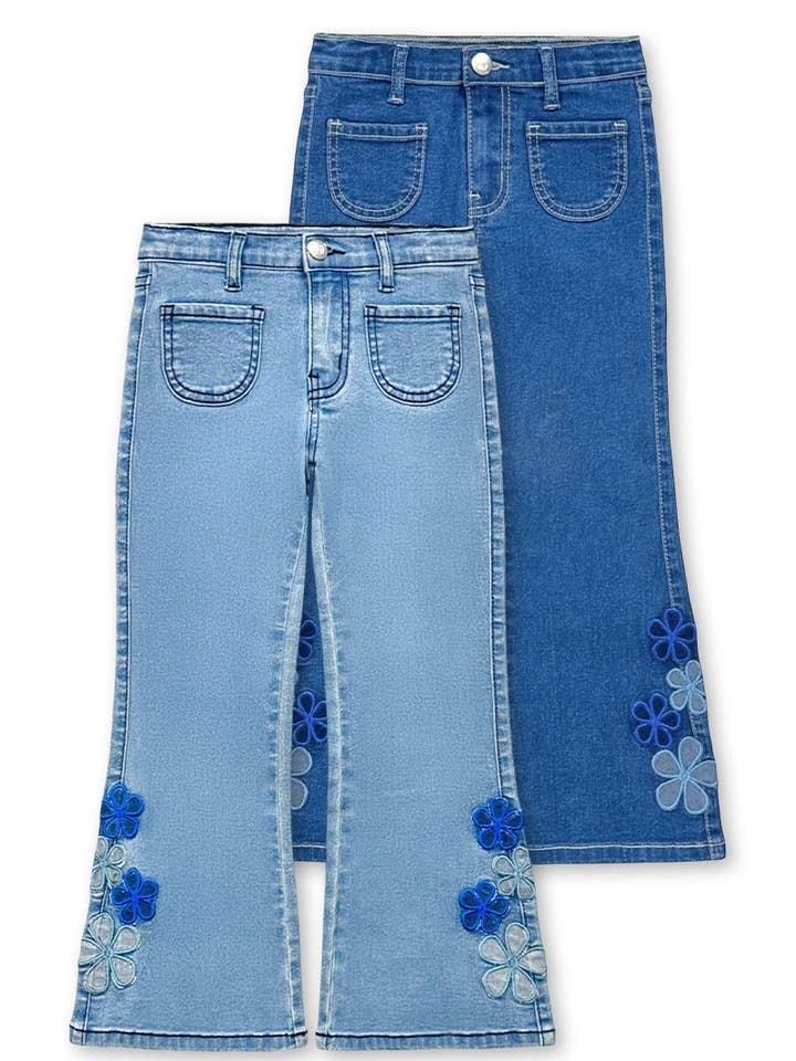 BB-GDP-M26-89487A Calça de Ganga de Perna Larga para Menina c/Flor por atacado de BonnieBianca