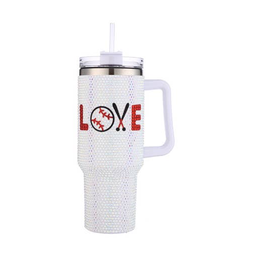 Love Baseball Rhinestone Tumbler With Handle 40oz for wholesale by Nima Accessories Inc