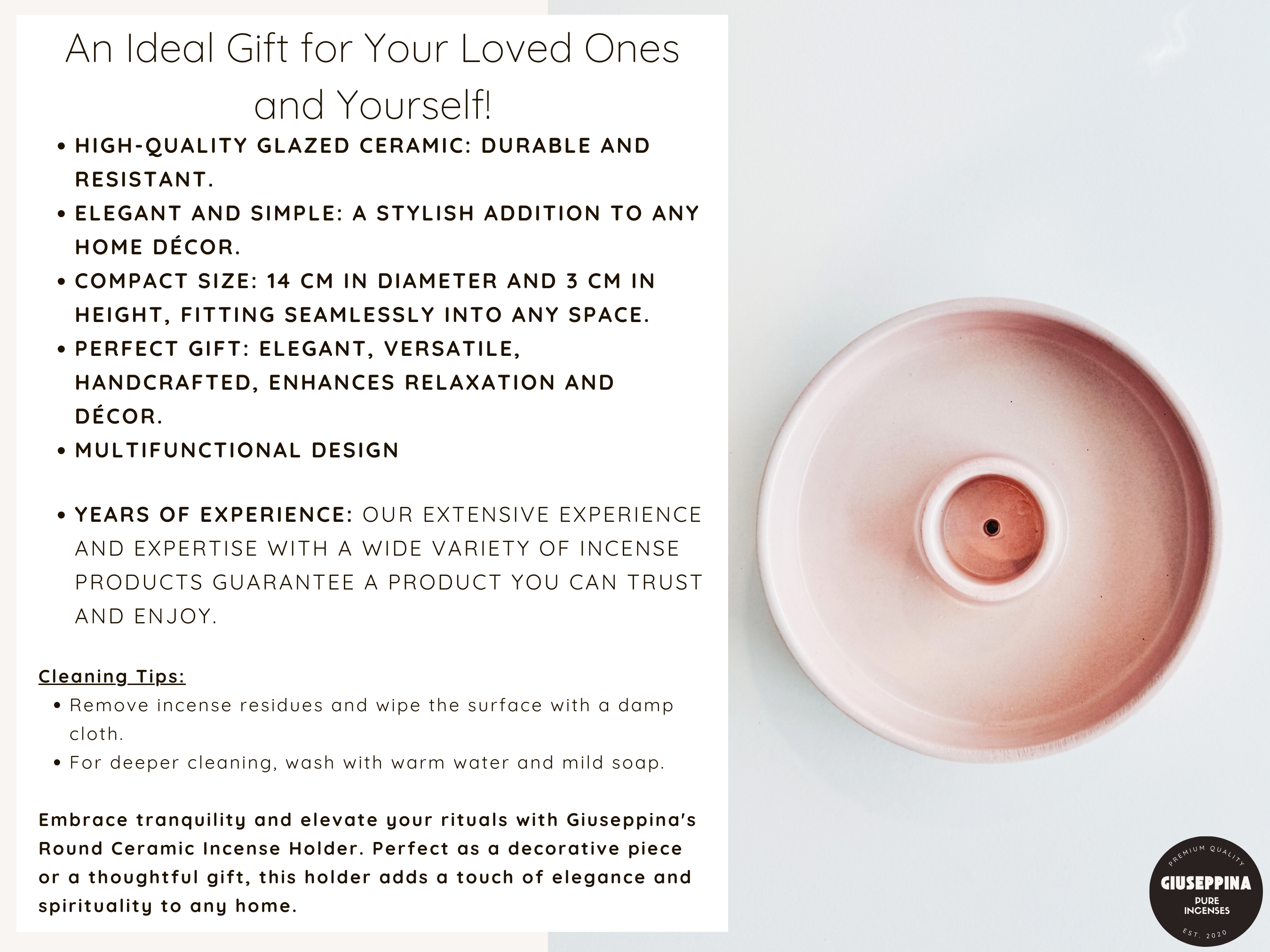 Giuseppina Shop - Vente Porte-encens - Porte-encens en céramique rond - Porte-encens polyvalent rose6