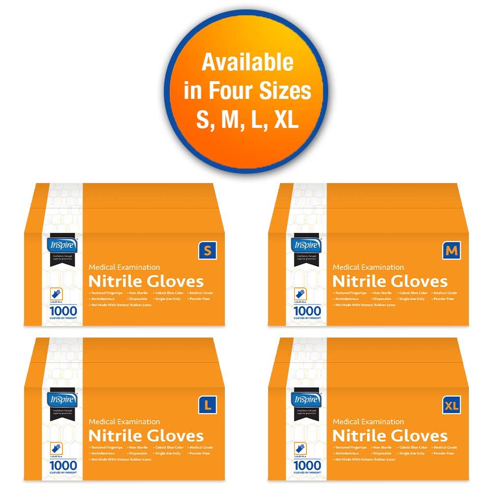 Inspire - Wholesale Gloves - Unisex - Inspire Nitrile Blue Gloves 1000 Count1