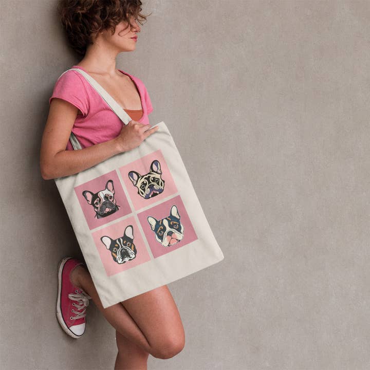 Fourre-tout Frenchie en toile rose pour la vente par FunnyNikko