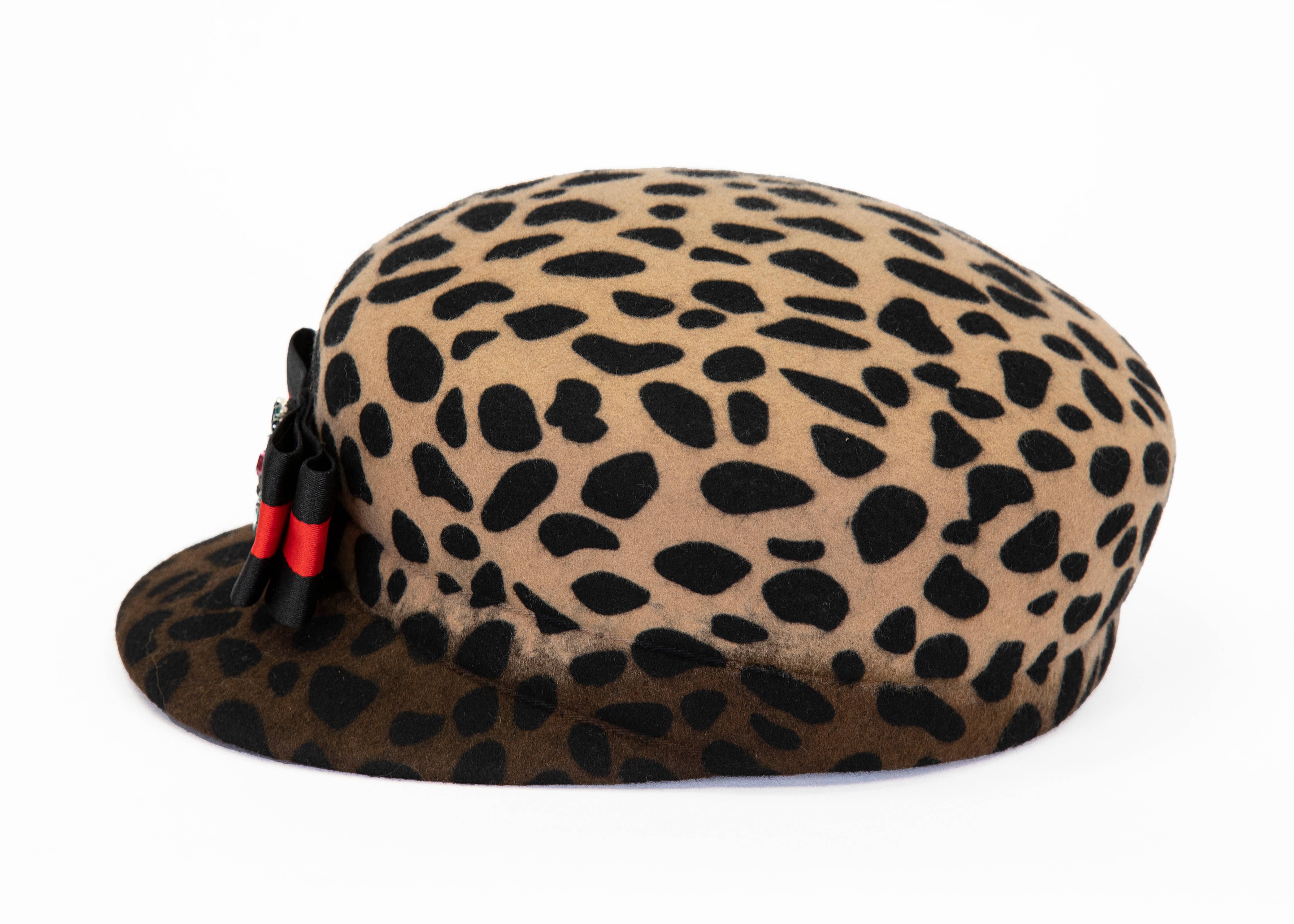Giovannio - Wholesale Newsboy/Schoolboy Hat - Women's - Courtney Ombre Wool Leopard Newsboy Hat with Bow Rhinestone3