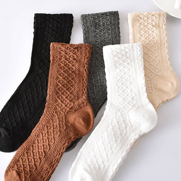 5-Pack Classic Solid Color Retro Cotton Socks for Women for wholesale by Happy Knits