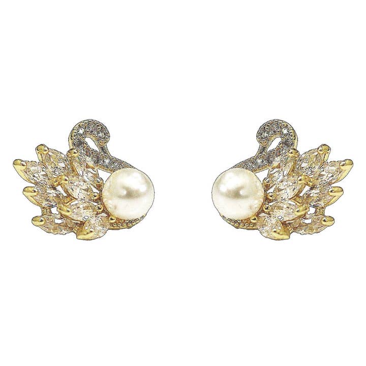 A Plus Swan Cubic Zirconia Stud Earrings for wholesale by Diacly