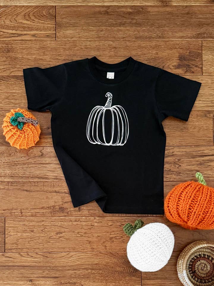 Pompoen Peuter T-shirt, Zwart Shirt, Witte Inkt voor wholesale door Birds Kept North