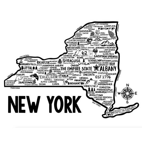 New York Kaart Wit voor wholesale door Whereabouts Shop