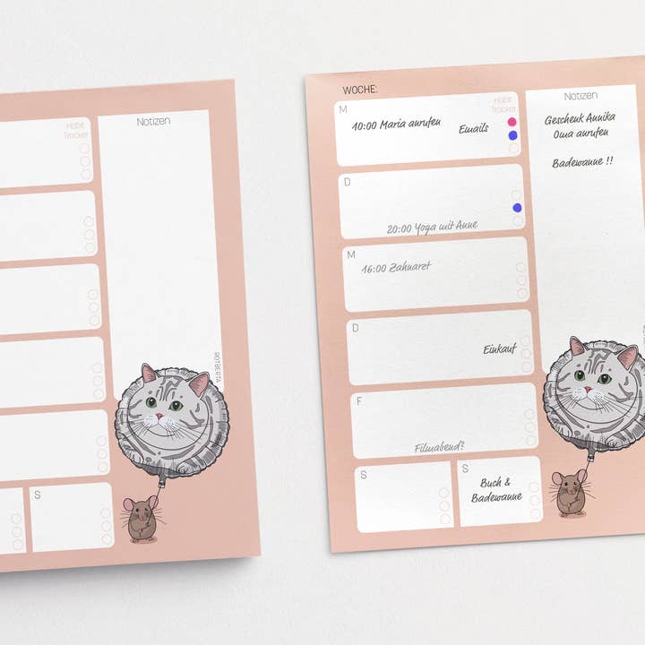 Rotberta - Wholesale Planner - Magnetic Weekly Planner DIN A6, Mouse with Cat Balloon1