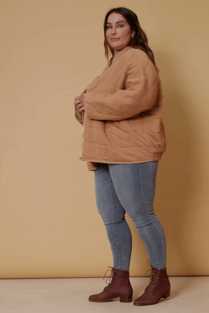 Taupe Womens Quilted Zip Up Padded Jacket for wholesale on Faire6