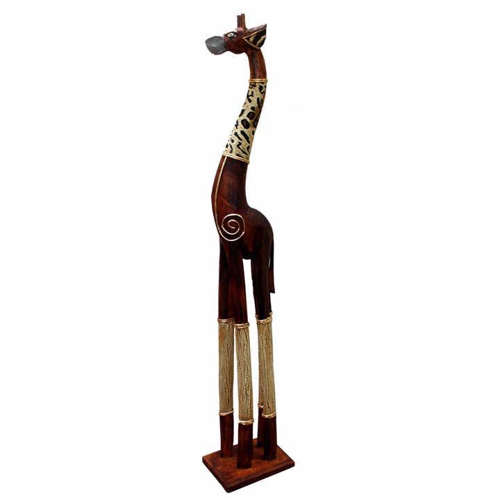 Albesia Wood Tall Giraffe Statues Striking Designs for wholesale by Stoneage Arts Inc