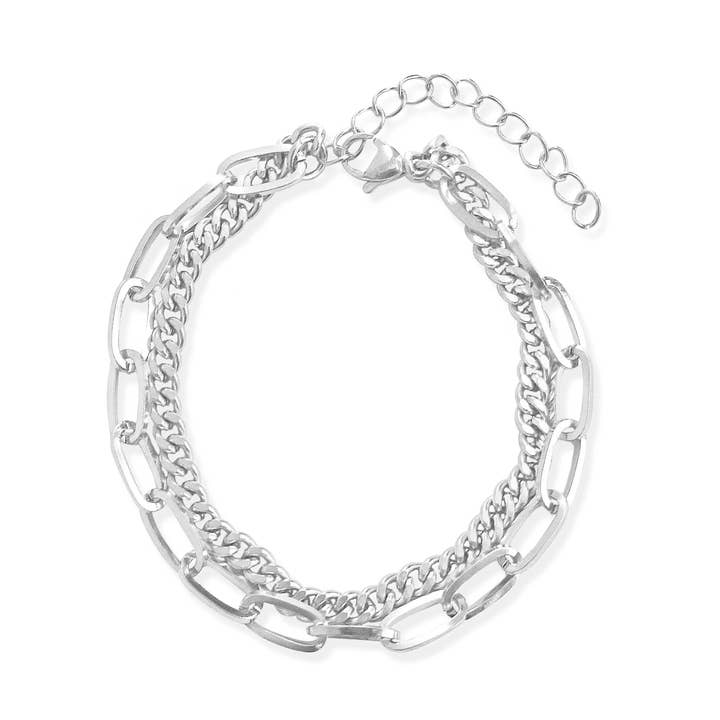 BRIGITTE SILVER DUO CHAIN BRACELET for wholesale by MAI DESIREE