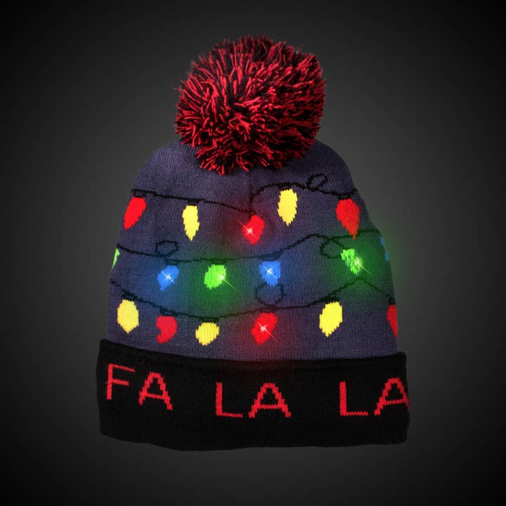 LED Light-up Knitted Ugly Sweater Holiday Christmas Beanie for wholesale by Windy City Novelties