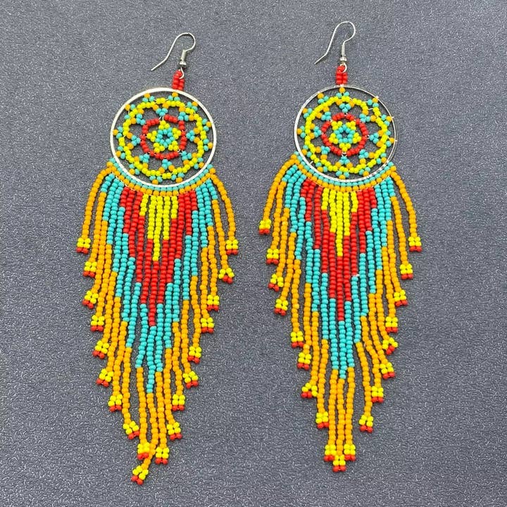 Mio Queena - Wholesale Tassel Earrings - Dream Catcher Seed Beads Fringe Earrings - BJ/SB8