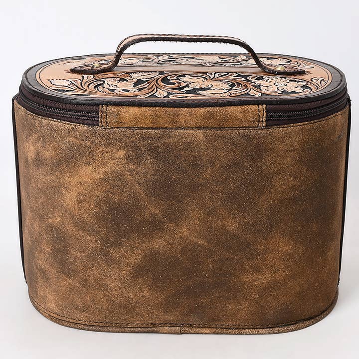 LS Western - Wholesale Jewellery box/organiser - ADBGA411 Distressed Leather Jewelry Case with Hand-Tooled Floral Lid Western Vanity Organizer11