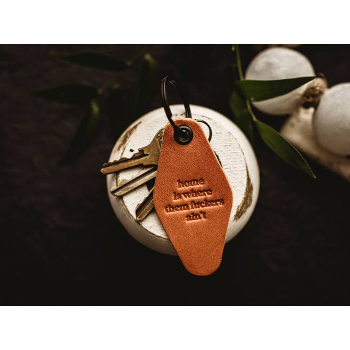 MisfitMadeGoods - Wholesale Keychain - Unisex - Home Is Where Them Fuckers Ain't Leather Motel Keychain