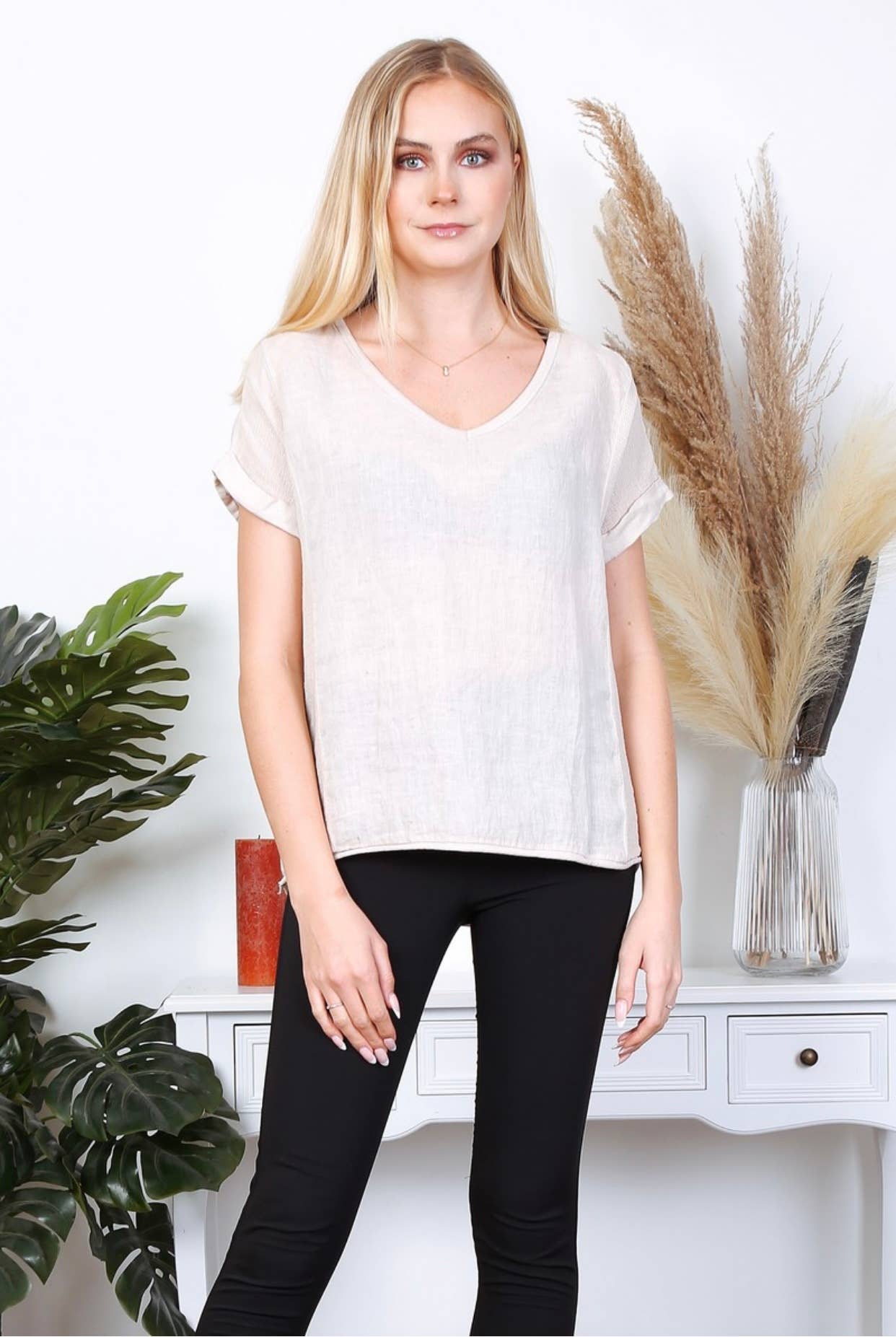 LÉA & LUC - Vente T-shirt – femme - T-Shirt texturé en 100% lin REF. 65122