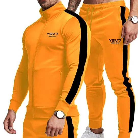 MENS MUSTARD YELLOW AND BLACK FITTED TRACKSUIT for wholesale by YSV7