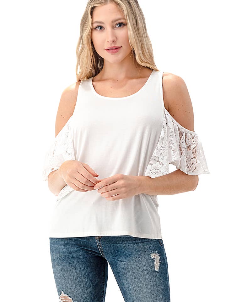 Koudkleurige kanten top voor wholesale door Woven Pink