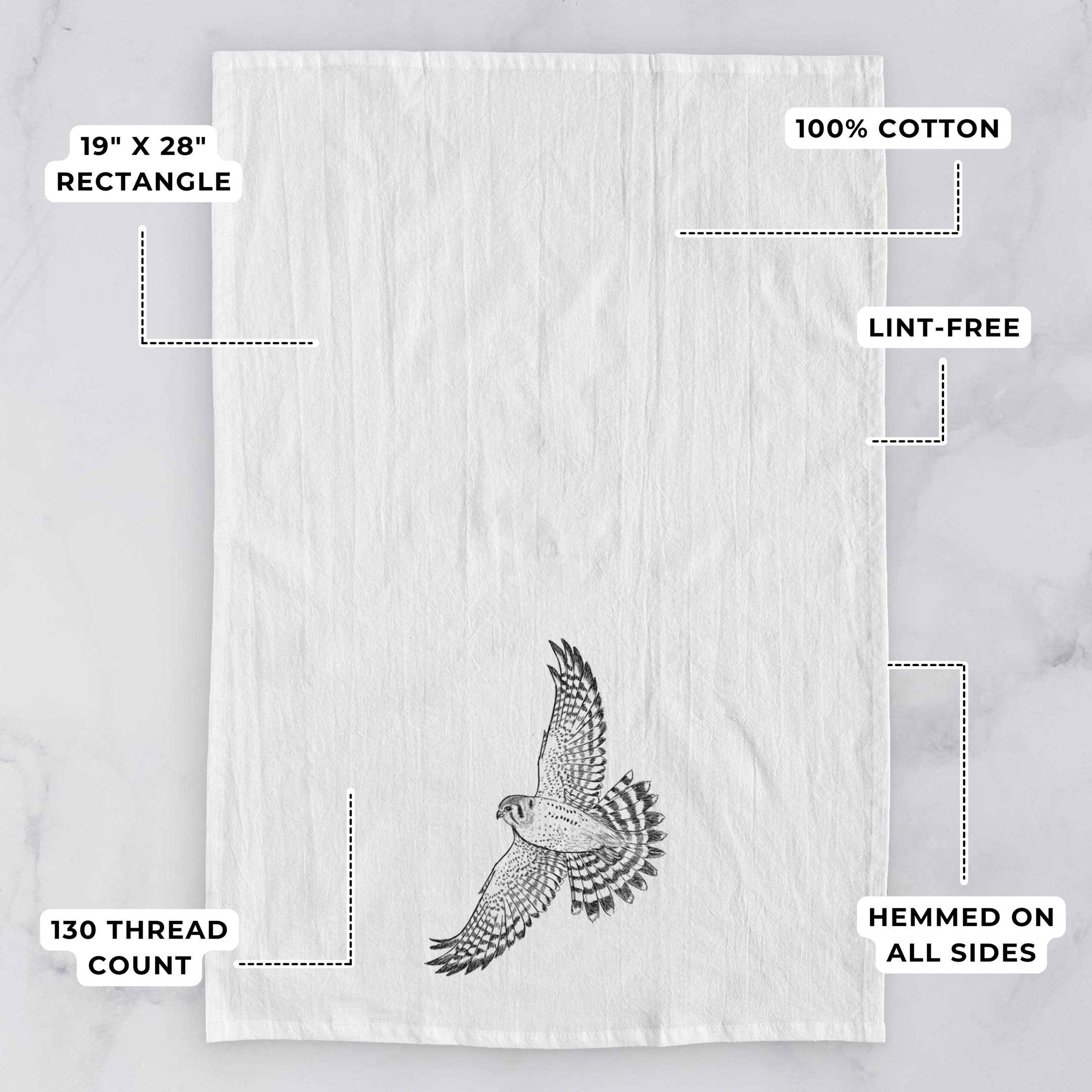 Because Tees - Wholesale Tea Towel - Soaring American Kestrel - Falco sparverius Tea Towel2