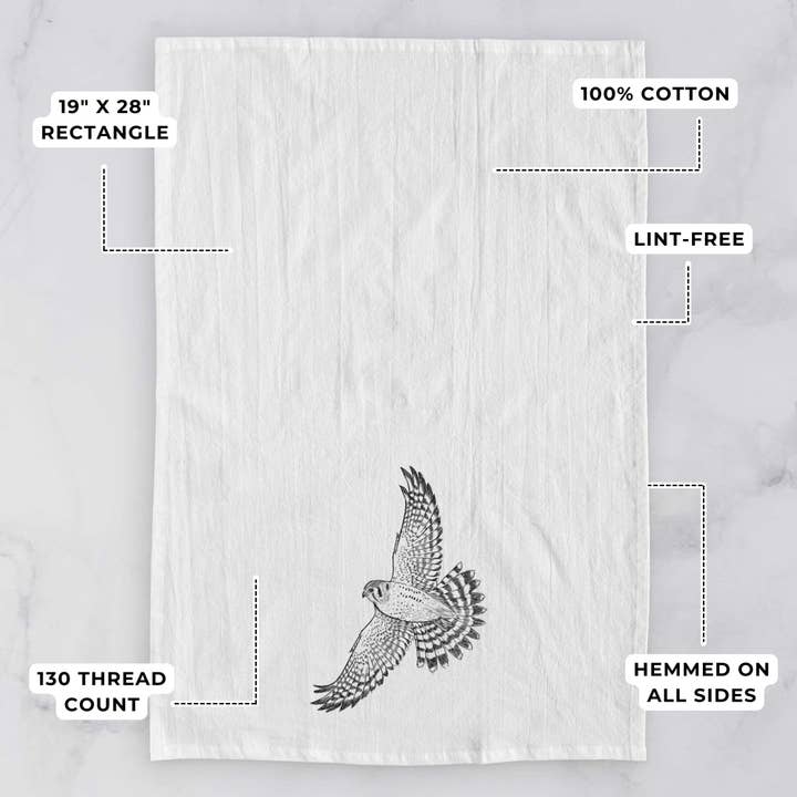Because Tees - Wholesale Tea Towel - Soaring American Kestrel - Falco sparverius Tea Towel2