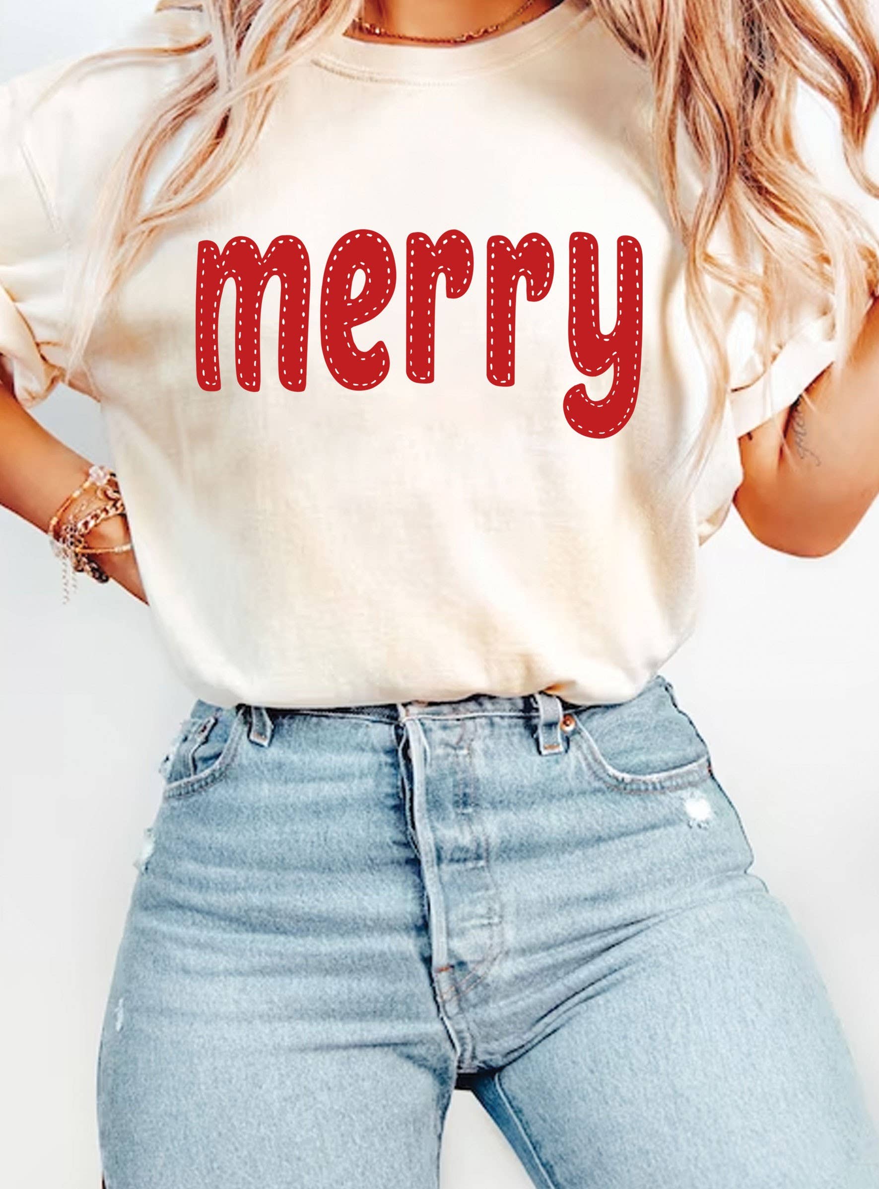 Rustee Clothing - Wholesale Screen Printed T-Shirt - Women's - MERRY STITCH LOOK GRAPHIC TSHIRTS1