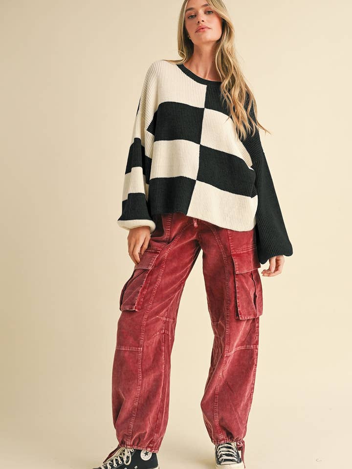 &MERCI - Wholesale Knit Sweater - Women's - OVERSIZED MIXED COLOR BLOCK SWEATER MSW1068110