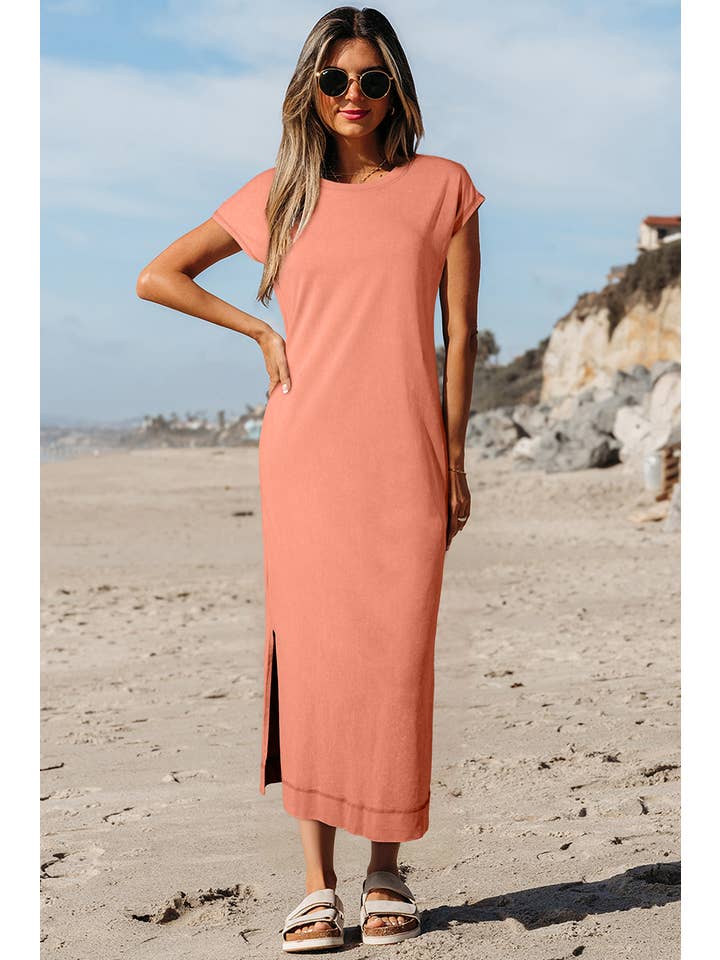 Aapparella - Wholesale Dress - Women's - Mineral Wash Pocketed T-shirt Long Dress | S-XL4