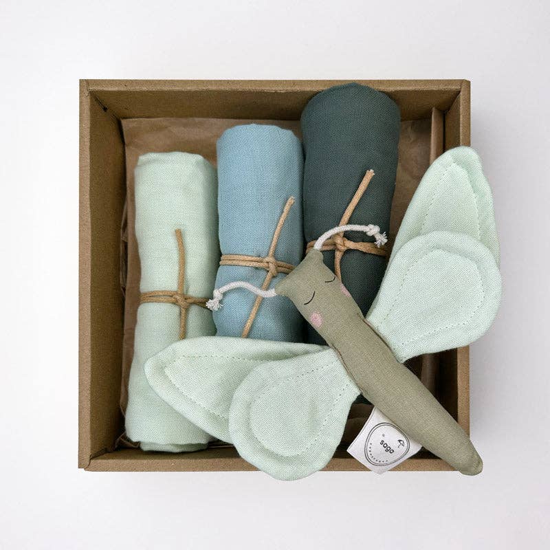 Saga Copenhagen - Wholesale New Mom Gift Box/Set - Baby Gift Box - Shades of Aloe Butterfly - Sustainable & Org