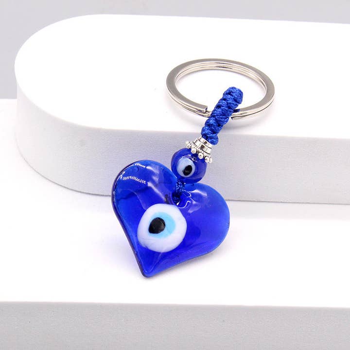 pinkblu02 - Wholesale Keychain - Women's - Women Simple Blue Glass Devil Eye Pendant Key Chain