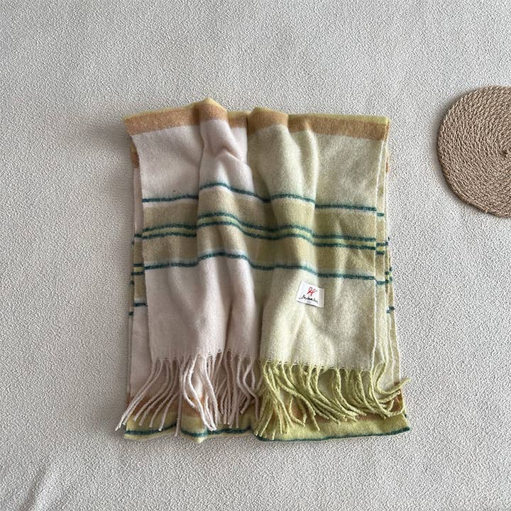 ACCITY - Wholesale Scarf - Women's - Blue Plaid Faux Cashmere Scarf – Winter Warm_CWASC23375