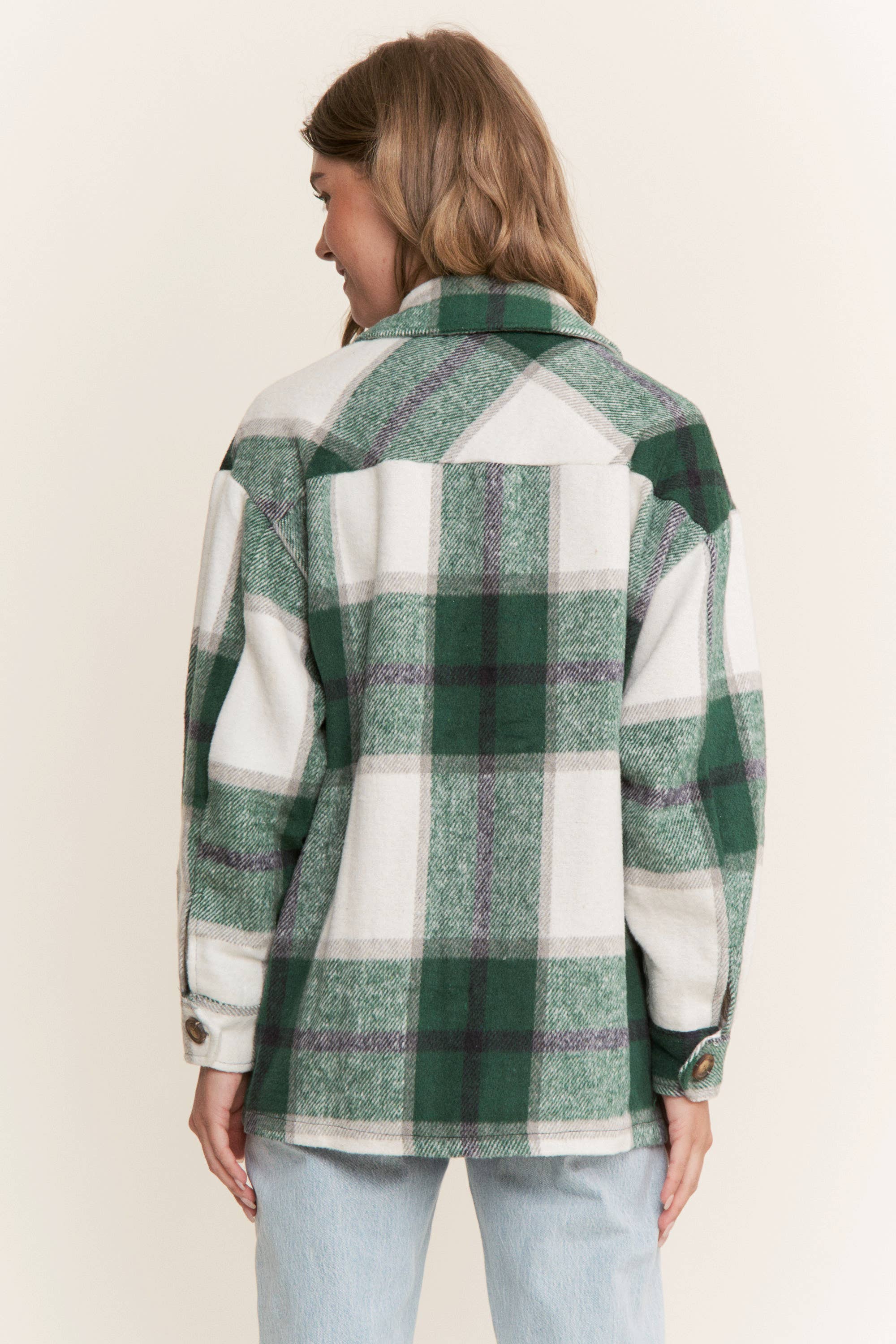 Sweet Generis - Wholesale Shirt Jacket/Shacket - Women's - FUZZY PLAID BUTTON DOWN FLANNEL SHIRT JACKET44