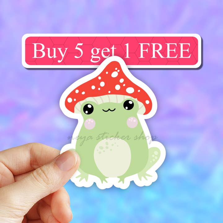 Joli autocollant en forme de grenouille en forme de champignon, autocollant en forme de grenouille Kawaii, vinyle pour la vente par Neya Sticker Shop