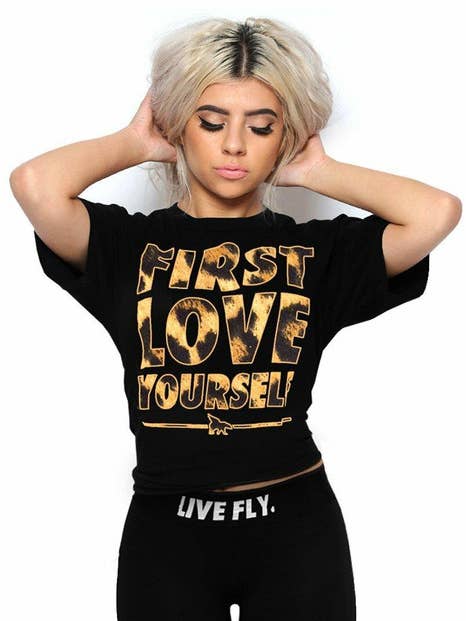 First Love Yourself Leopard Tee for wholesale by Live Fly Clothing