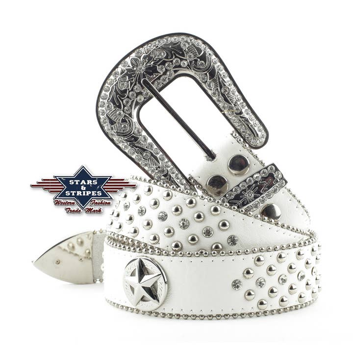 Cinturón vaquero blanco Stone-2 con hebilla intercambiable de tres piezas para venta al por mayor de Stars & Stripes®