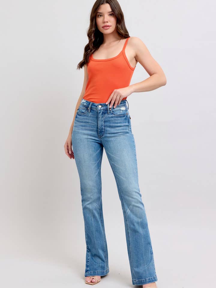 Watermelon Apparel - Wholesale Jeans - Women's - Judy Blue High High Waist Tummy Control Vintage Wash Side Slit Bootcut, Inseam 32"