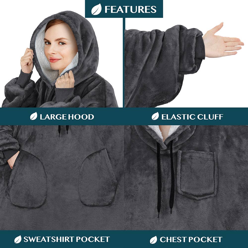 Pavilia - Wholesale Hoodie - Women's - Chest Pocket Sherpa Hoodie Blanket - Patch Pocket (Regular / Long)118