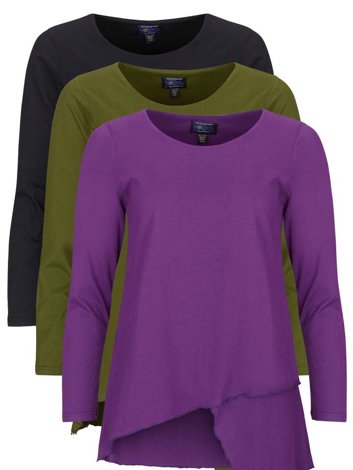 Langærmet top med asymmetrisk kant for engroshandel hos Wicked Dragon Clothing