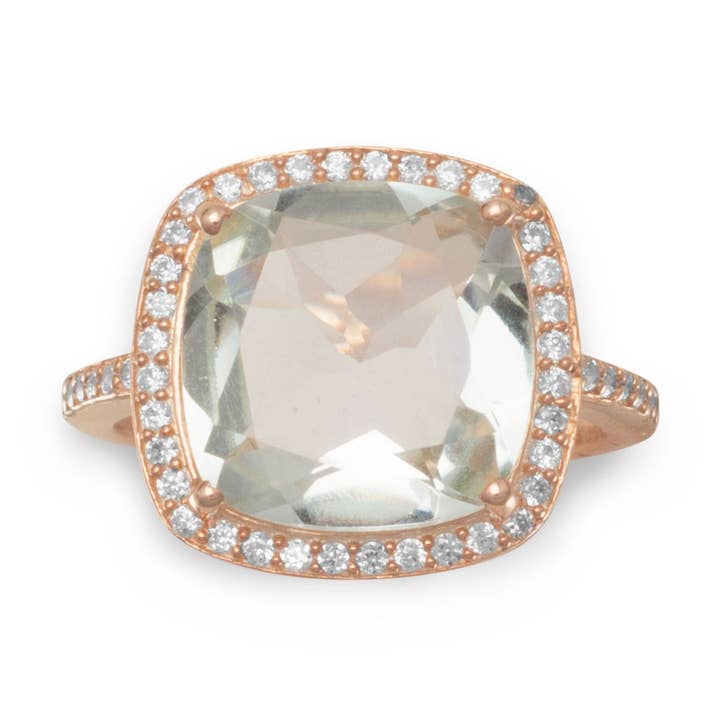 Prasiolith-Ring im Kissenschliff mit 14-karätigem Roségold für den Großhandel von Silver Stars Collection